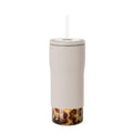 Glass Iced Coffee Cup with Straw Lid 20oz Beige T934