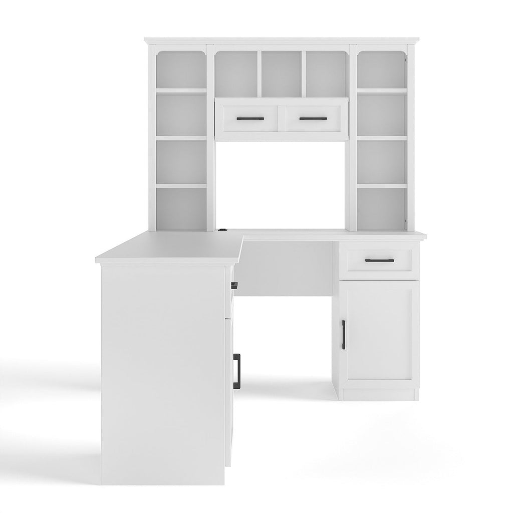 White L-Shaped Computer Desk with Hutch and Storage E964