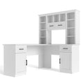 White L-Shaped Computer Desk with Hutch and Storage E964
