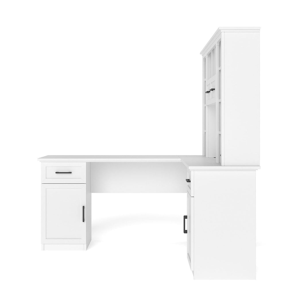White L-Shaped Computer Desk with Hutch and Storage E964