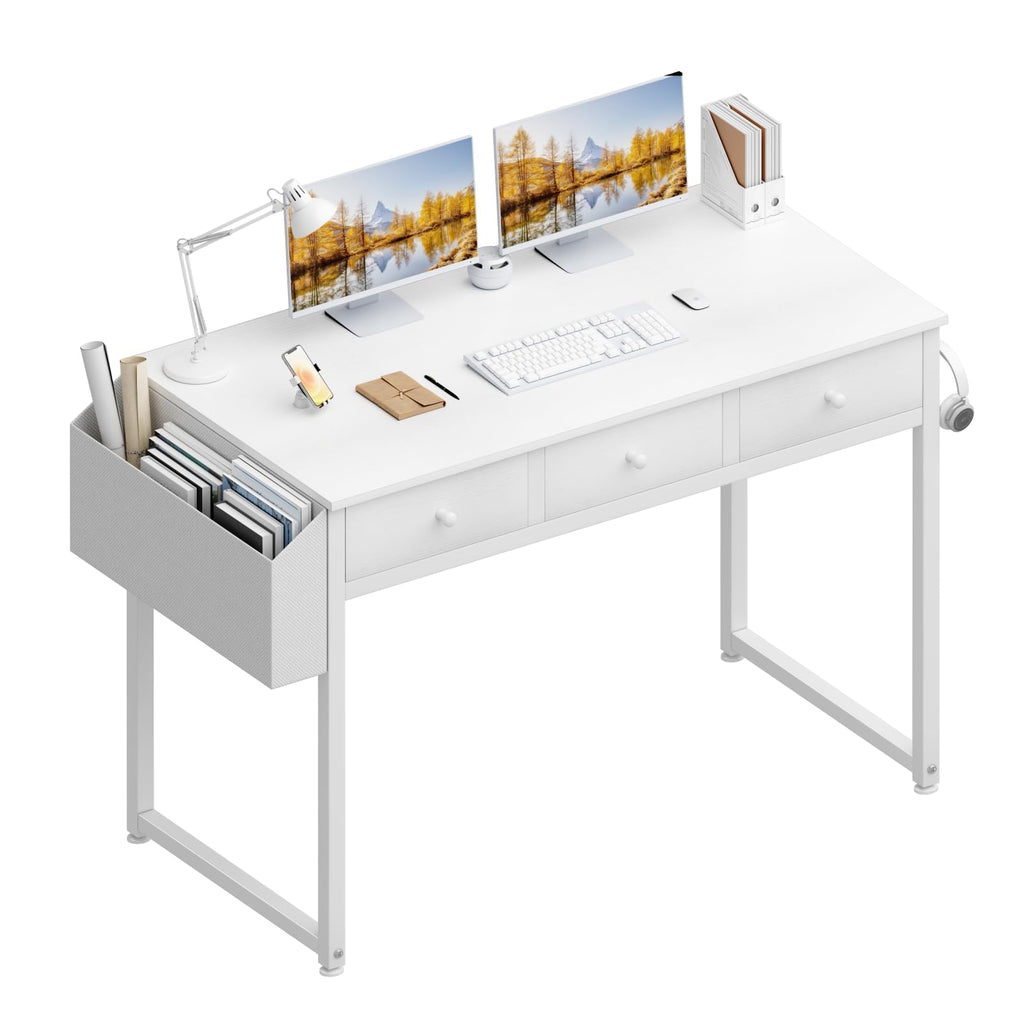 White 40 Inch Computer Desk with Drawers T7140