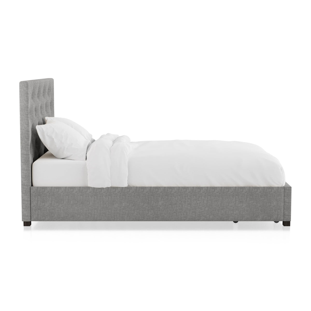 Gray Upholstered Twin Platform Bed with Storage Drawer V708