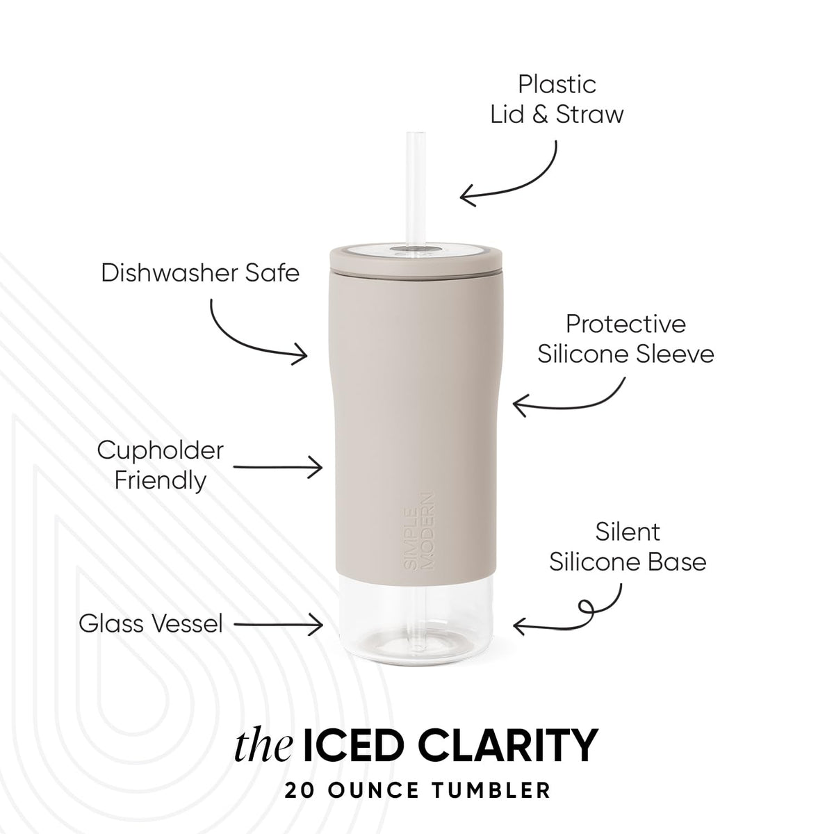 Glass Iced Coffee Cup with Straw Lid 20oz Beige T934