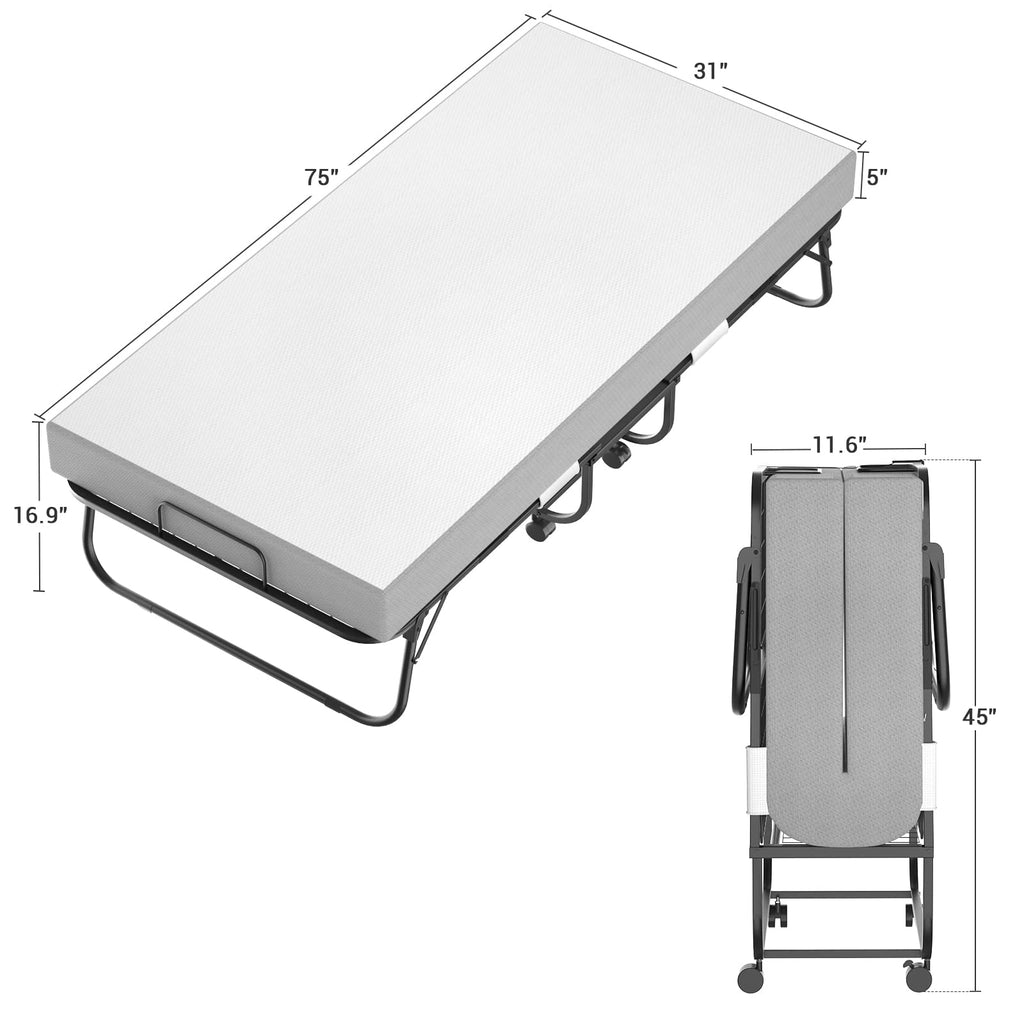 75" x 31" Folding Bed with Memory Foam Mattress C813