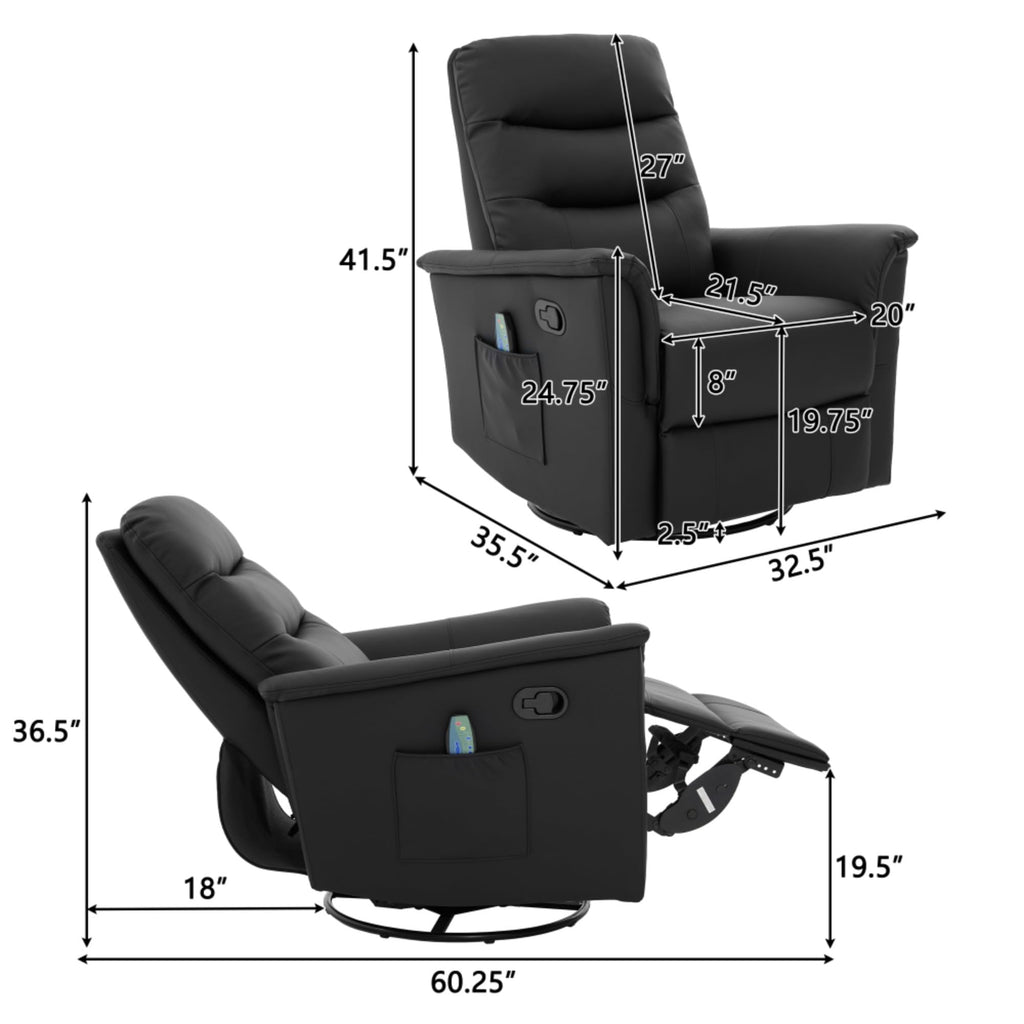 Black Boucle Swivel Rocker Glider Lounge Chair U763542