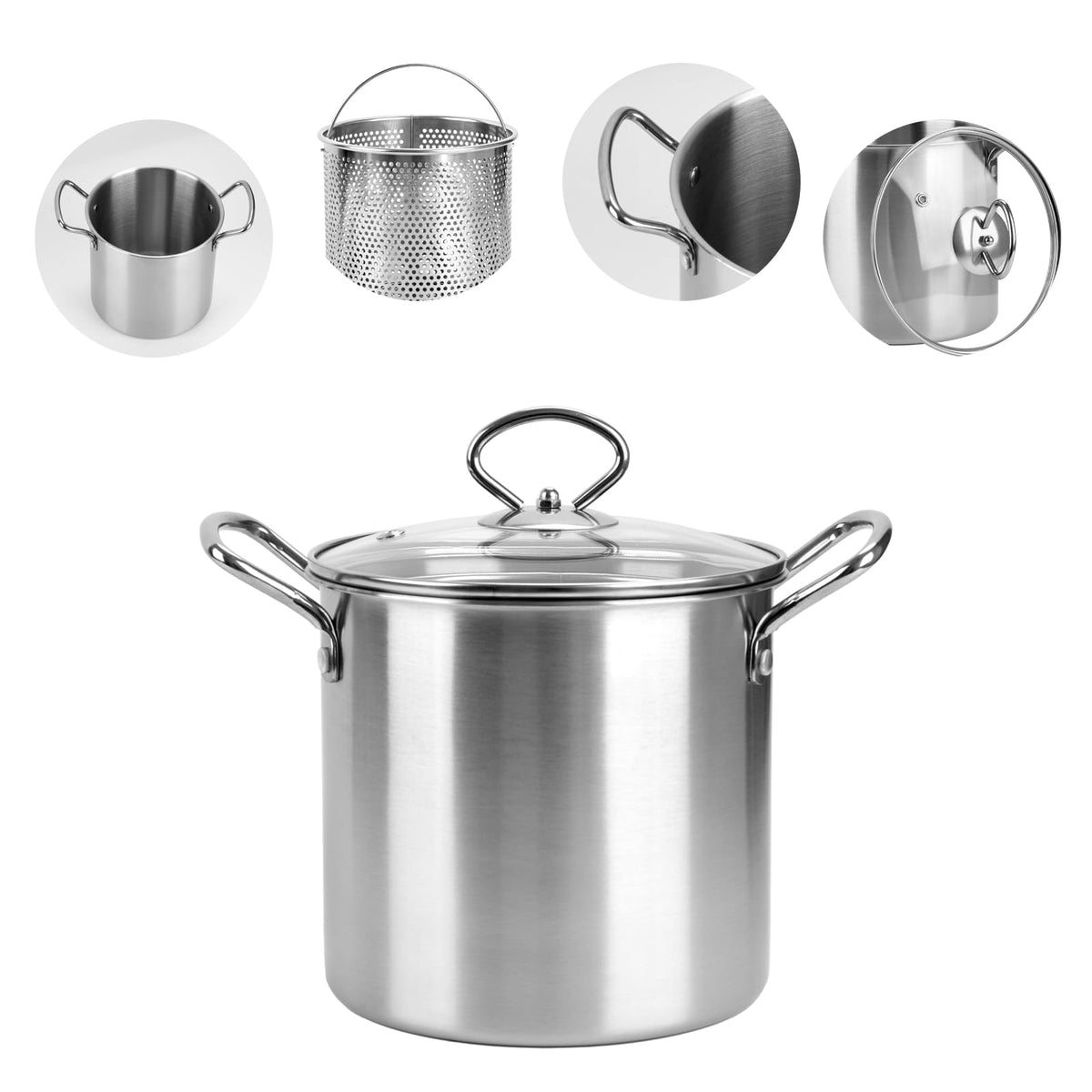 3.5L Stainless Steel Deep Fryer Pot with Lid and Basket S161145