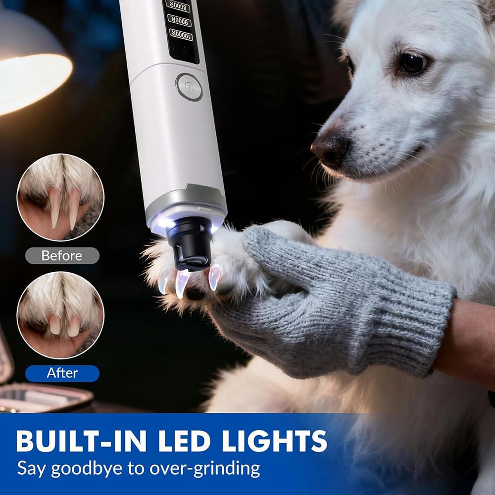 3 Speed Silent Rechargeable Pet Nail Grinder with 2 LED Lights T329149
