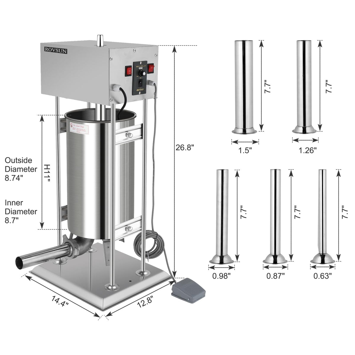 10L Electric Stainless Steel Sausage Stuffer with 5 Stuffing Tubes P736