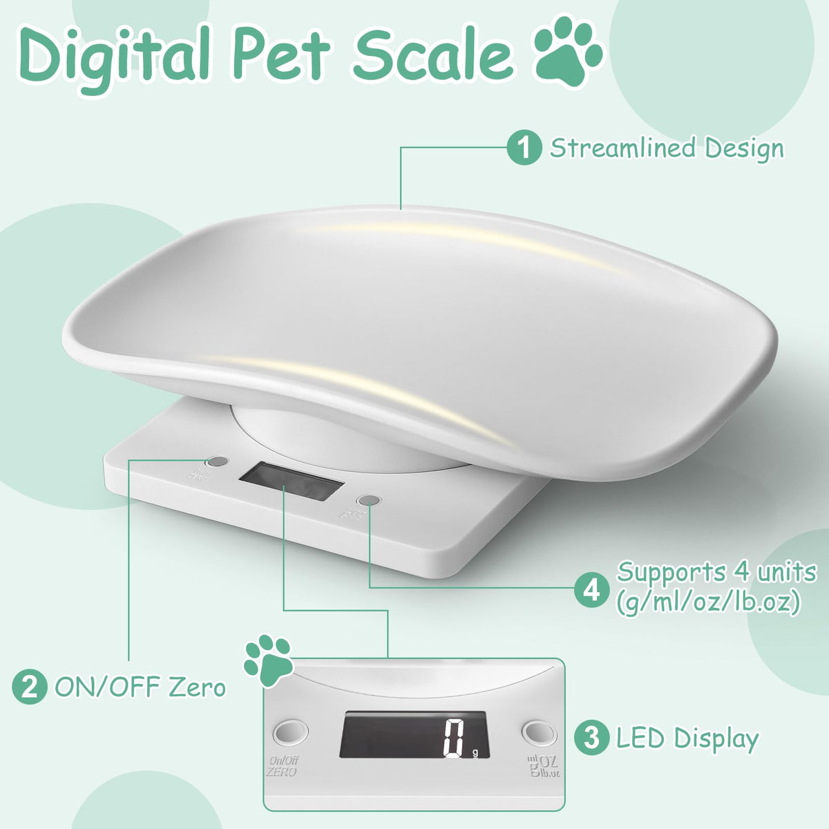 Digital Pet Scale, Max 33lb, 11.4 inch C722