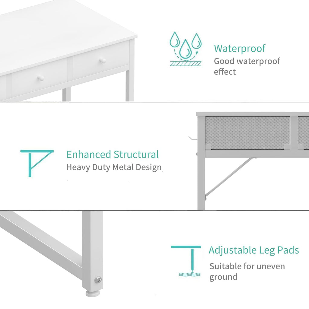 White 40 Inch Computer Desk with Drawers T7140