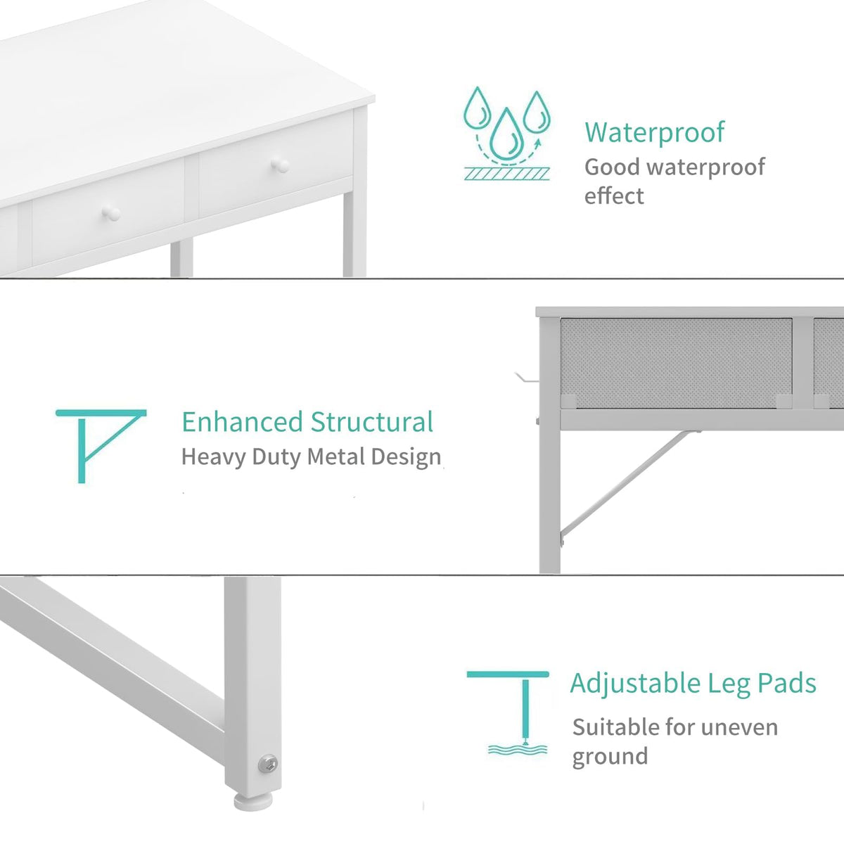 White 40 Inch Computer Desk with Drawers T7140