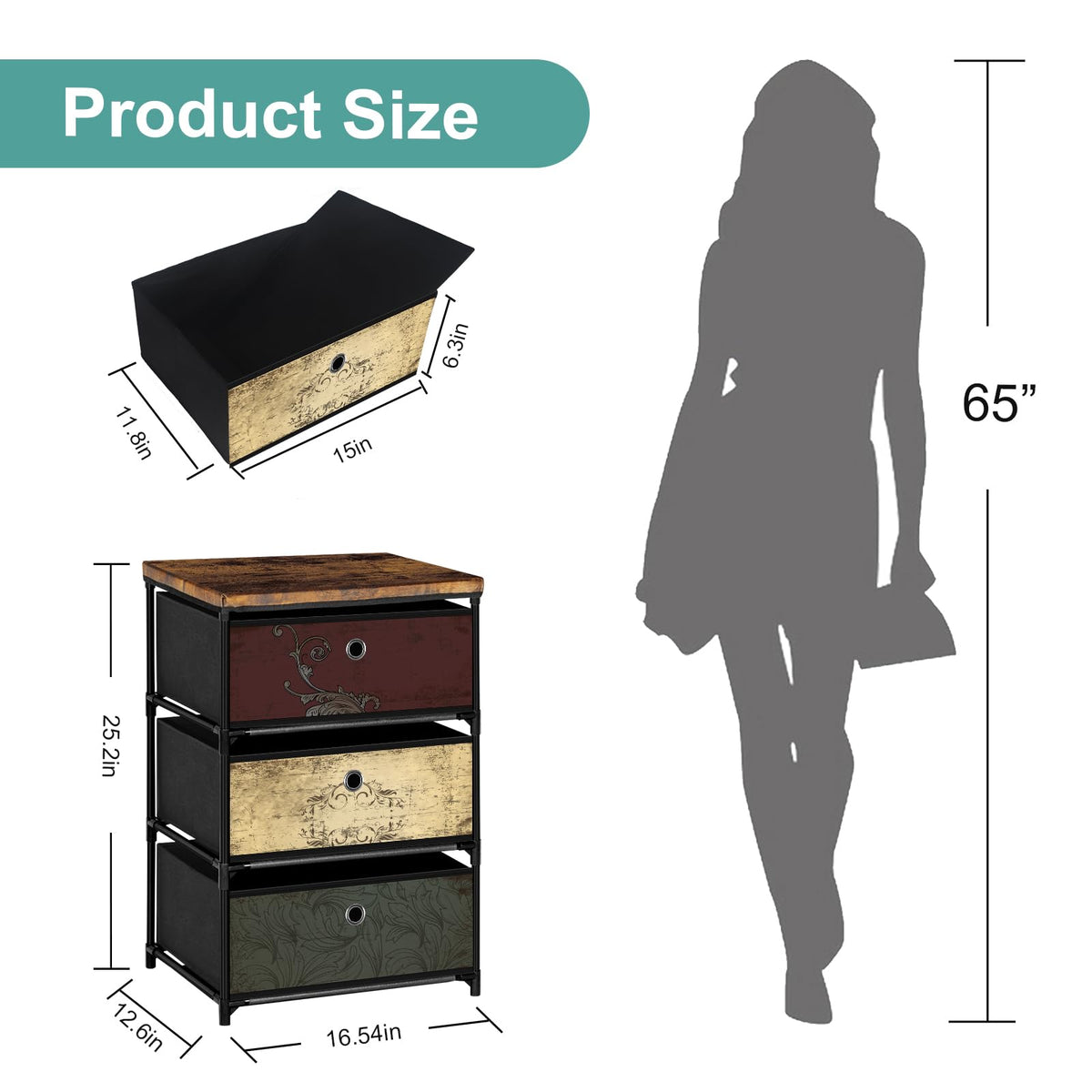 3 Drawer Fabric Nightstand K519383