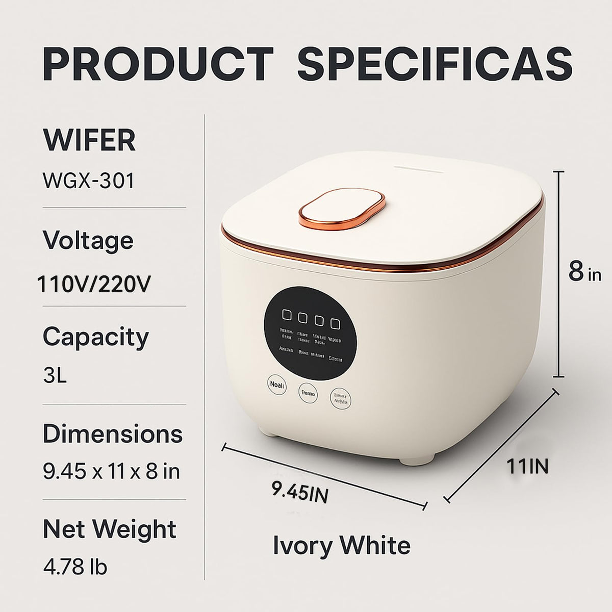 Low Sugar 3L Ceramic Rice Cooker with Steamer Basket T3359