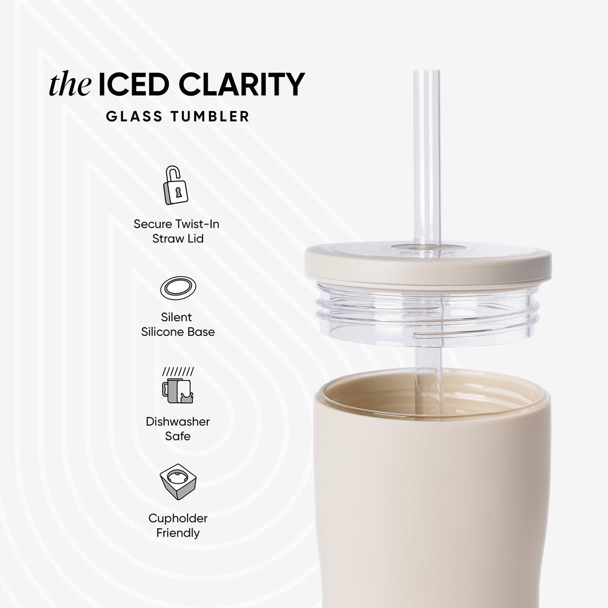 Glass Iced Coffee Cup with Straw Lid 20oz Beige T934