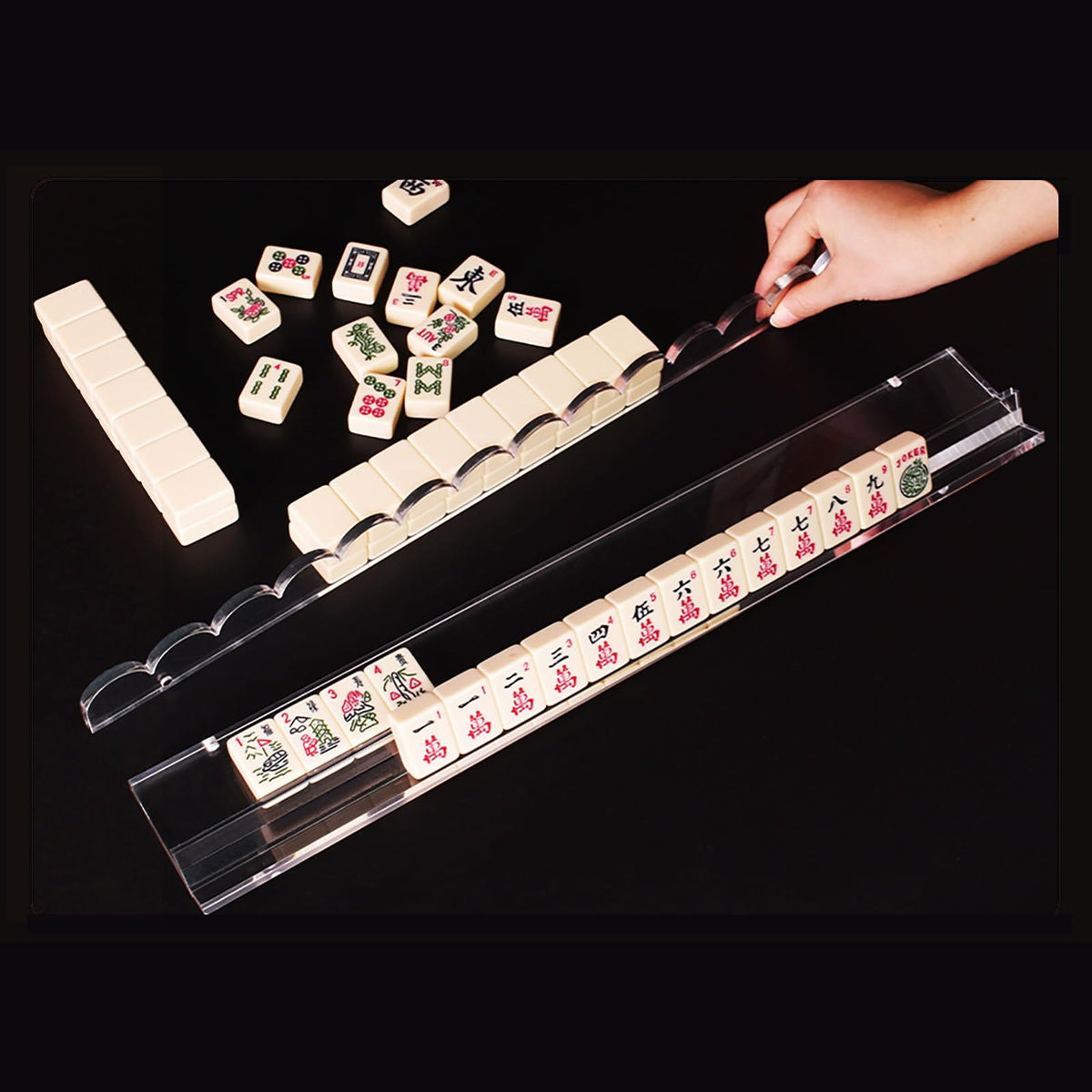 Clear Acrylic Mahjong Racks with Pushers, 4-Pack M6604
