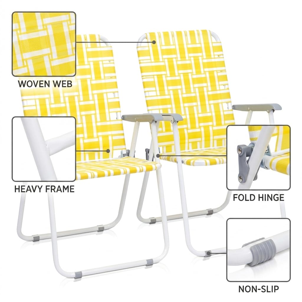 Heavy Duty Webbed Lawn Chair Set of 2 with Aluminum Frame W84243