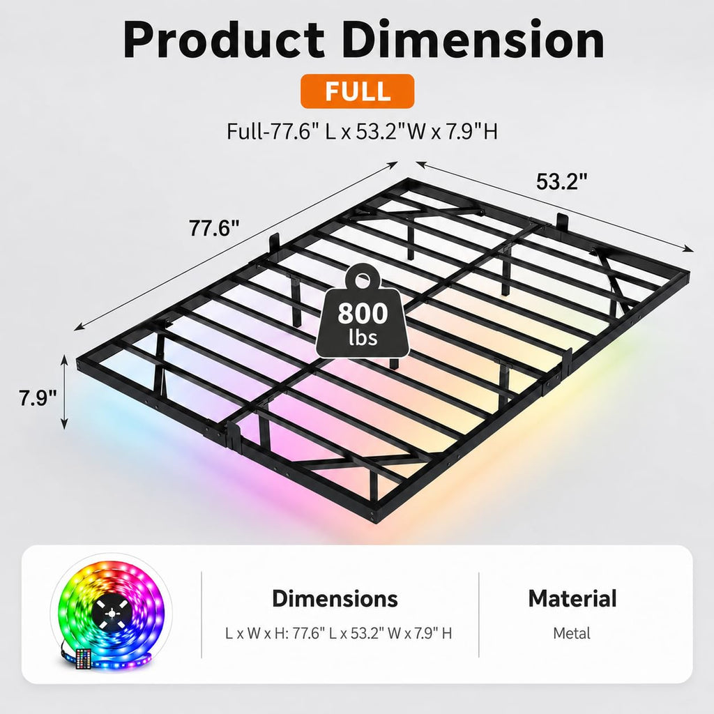 Full Size Floating Bed Frame with LED Lights R65606