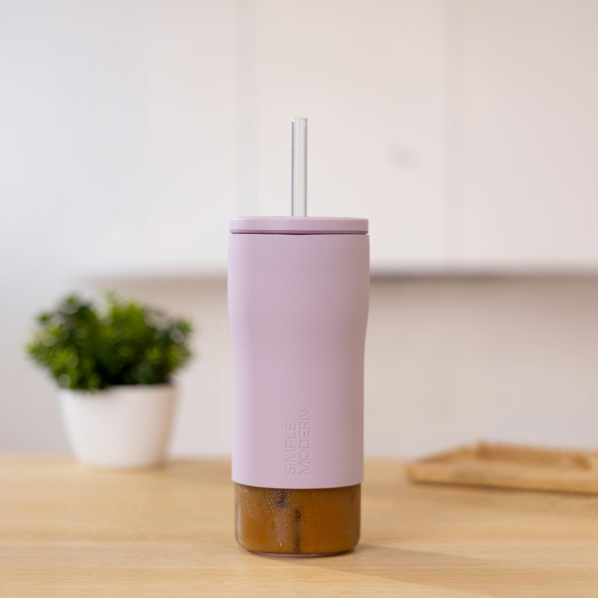 Glass Iced Coffee Cup with Straw Lid 20oz Beige T934