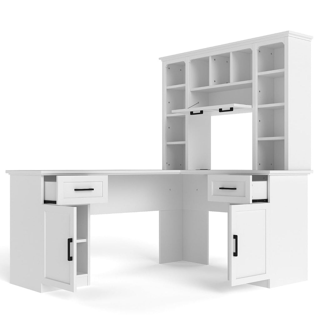 White L-Shaped Computer Desk with Hutch and Storage E964