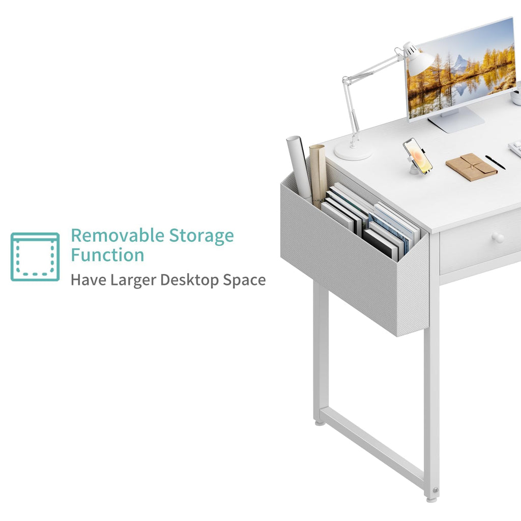 White 40 Inch Computer Desk with Drawers T7140