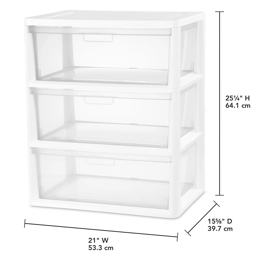 White 3-Drawer Plastic Storage Tower with Clear Bins L3448