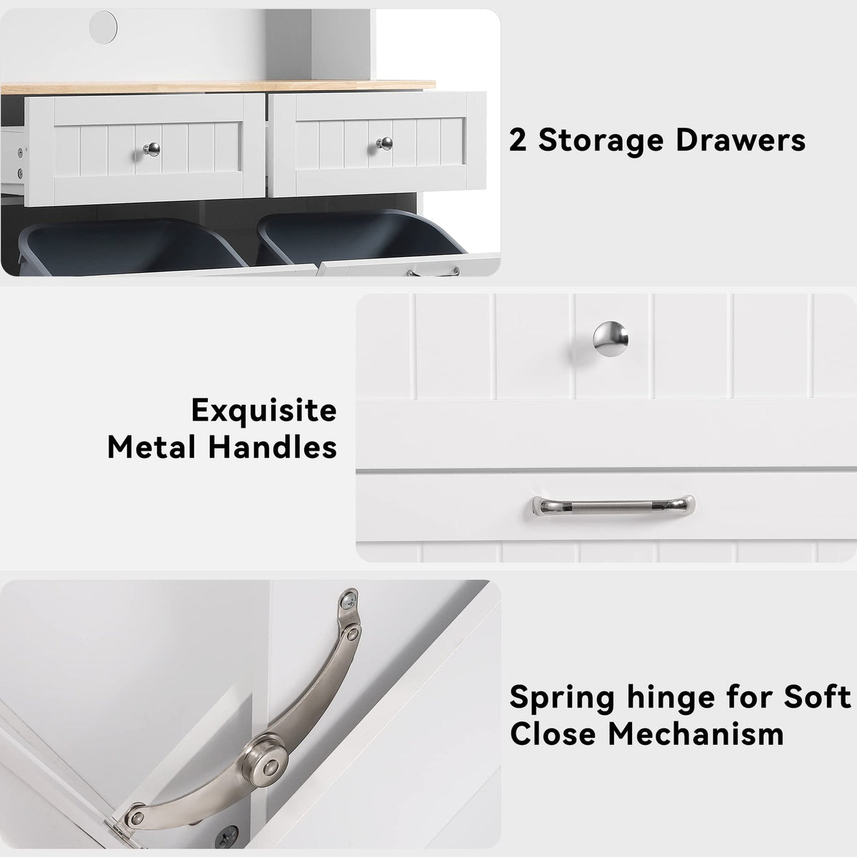 68.4" White Kitchen Pantry Storage Cabinet with Shelf, 2 Drawers and Tilt Out Trash Cabinet D10378