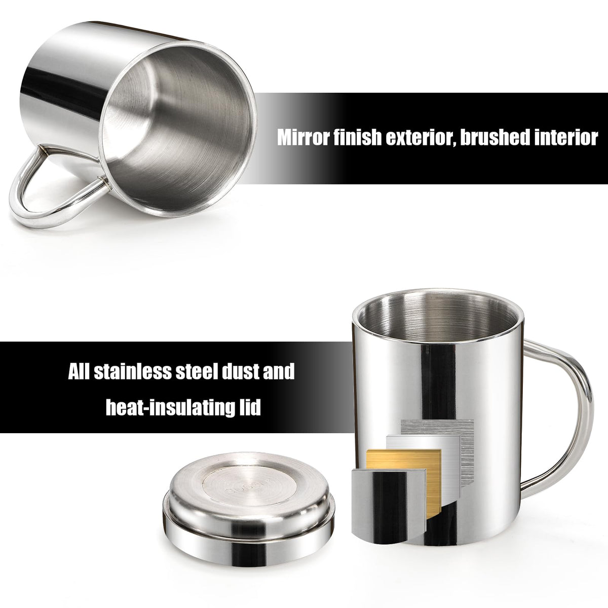2 Pack 13.5 oz Stainless Steel Insulated Mugs with Lid and Handle J372236
