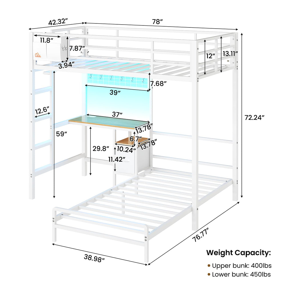 Twin Over Twin White Bunk Bed with Desk P293296