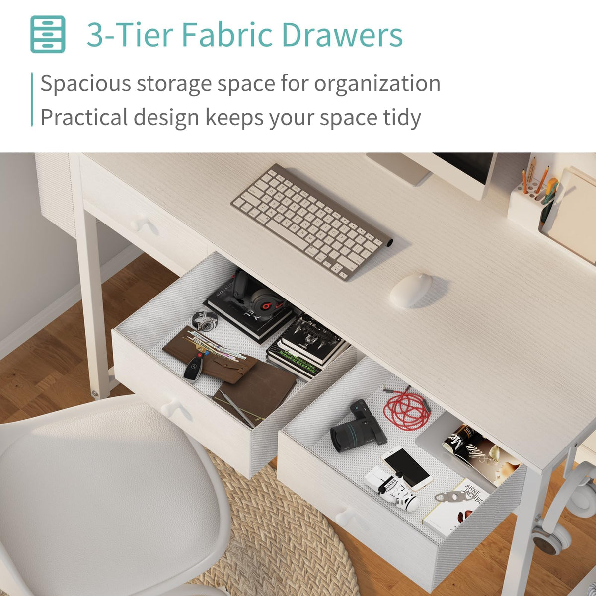 White 40 Inch Computer Desk with Drawers T7140