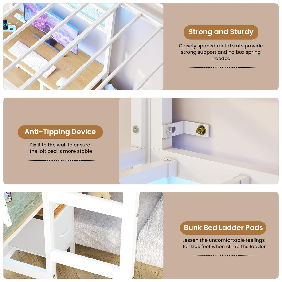 Twin Over Twin White Bunk Bed with Desk P293296