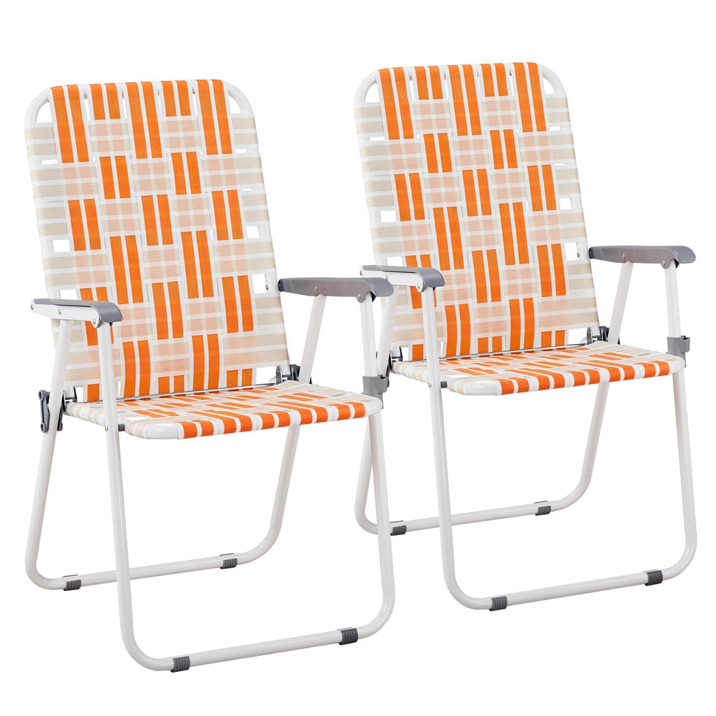 Folding Webbed Patio Chair Set of 2 Orange & White E17551