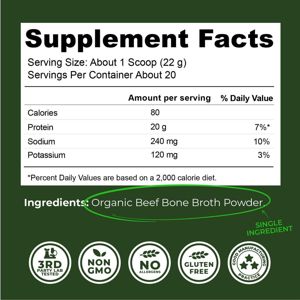 Organic Grass Fed Beef Bone Broth Protein Powder 16oz E1542