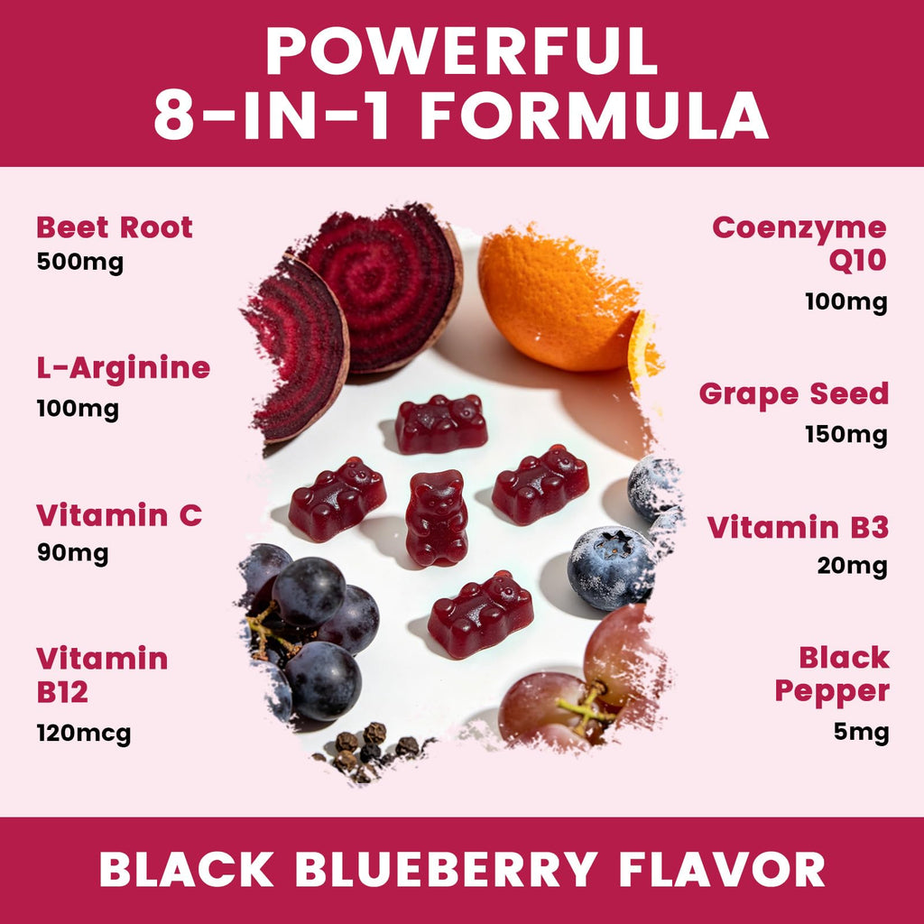 Beet Root Gummies with CoQ10, L-Arginine & Grape Seed Extract, Vegan, 60 Counts P6839