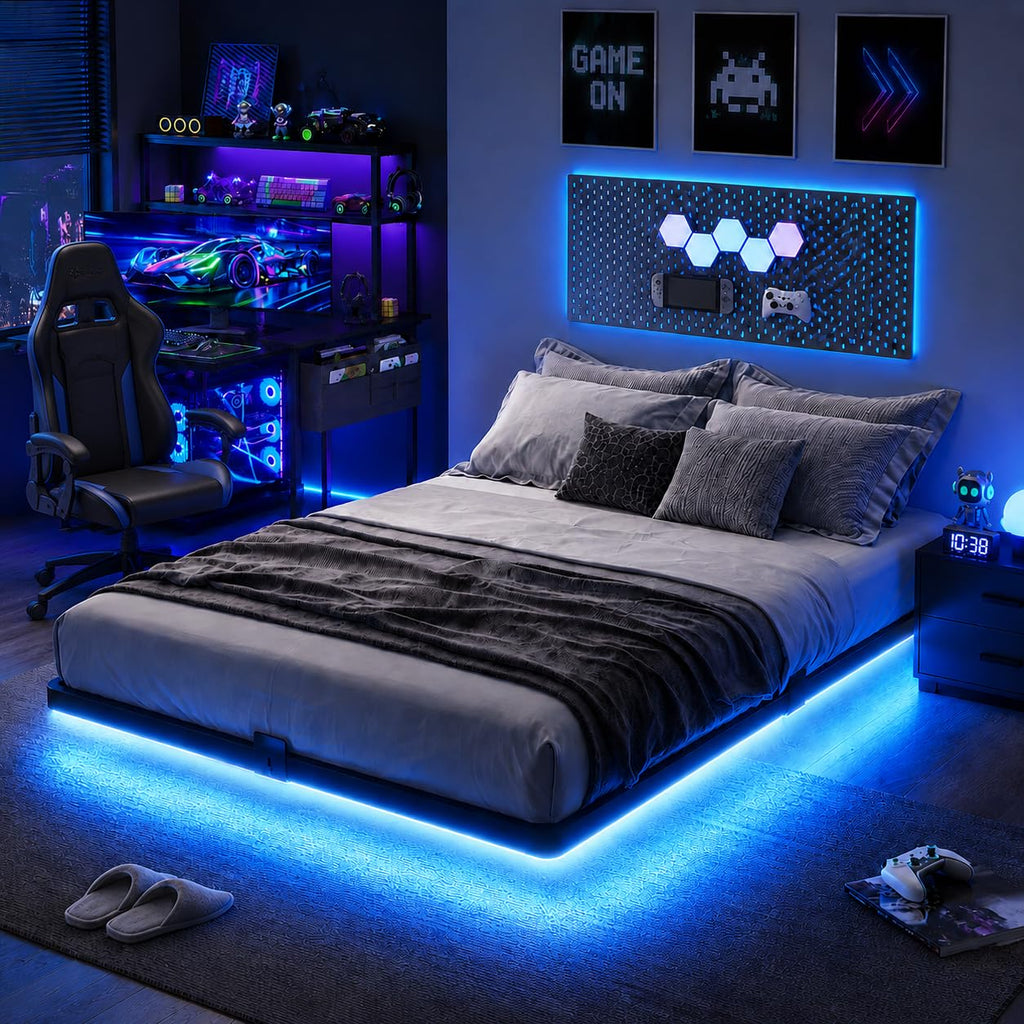 Full Size Floating Bed Frame with LED Lights R65606