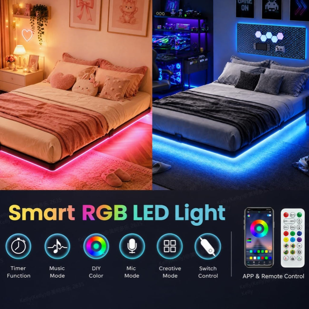 Full Size Floating Bed Frame with LED Lights R65606