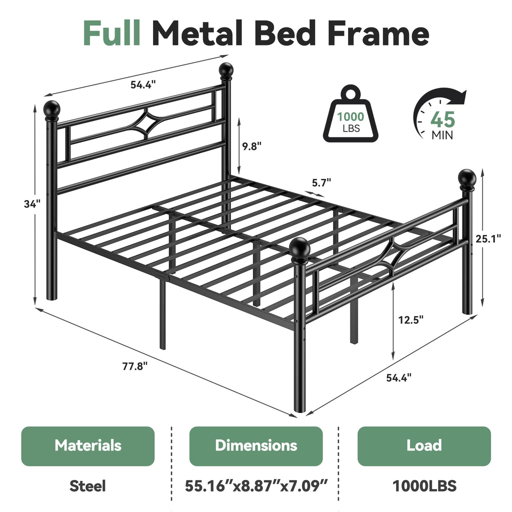 Black Full Metal Platform Bed Frame with Headboard and Footboard Q632476