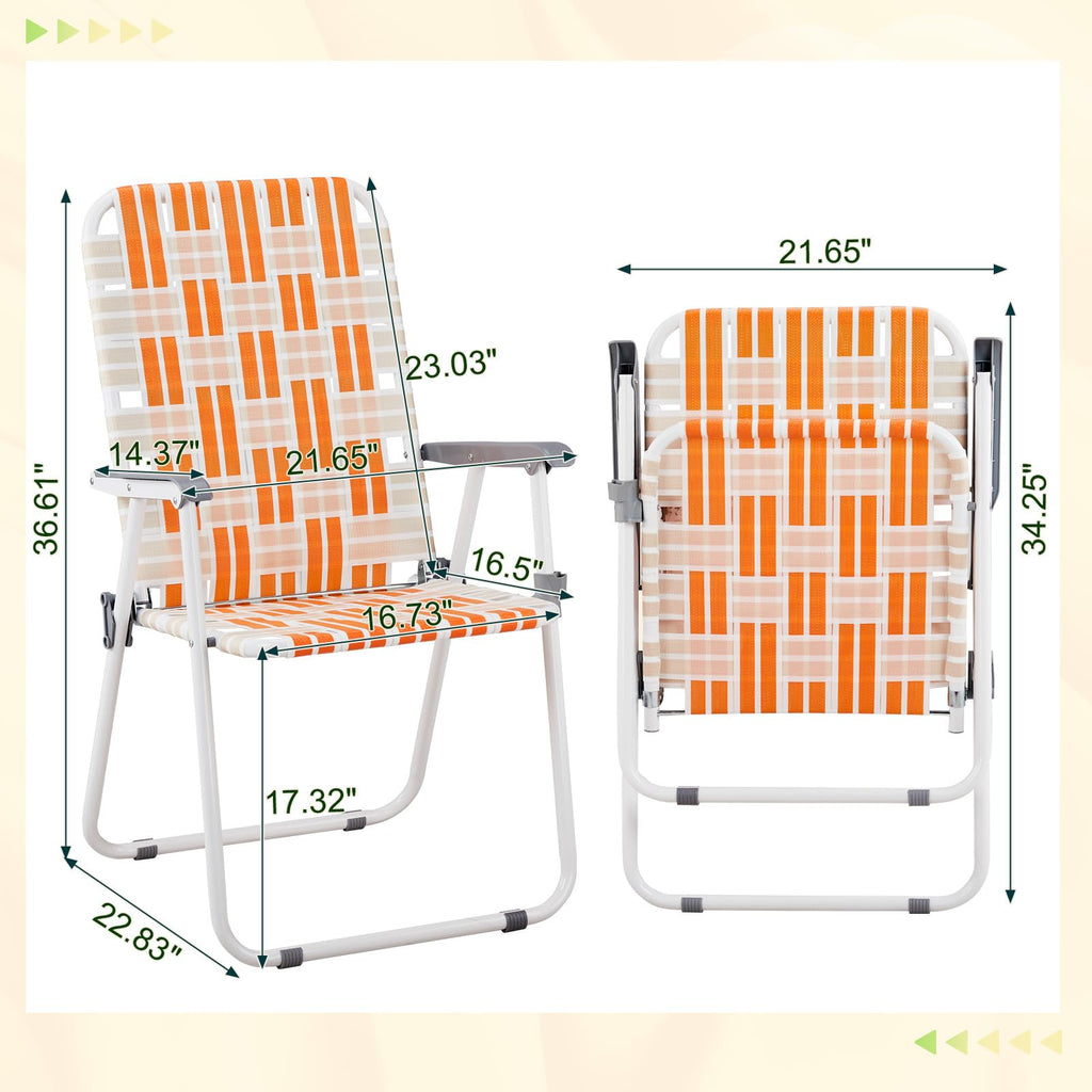 Folding Webbed Patio Chair Set of 2 Orange & White E17551