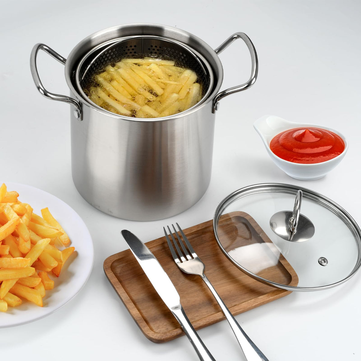 3.5L Stainless Steel Deep Fryer Pot with Lid and Basket S161145