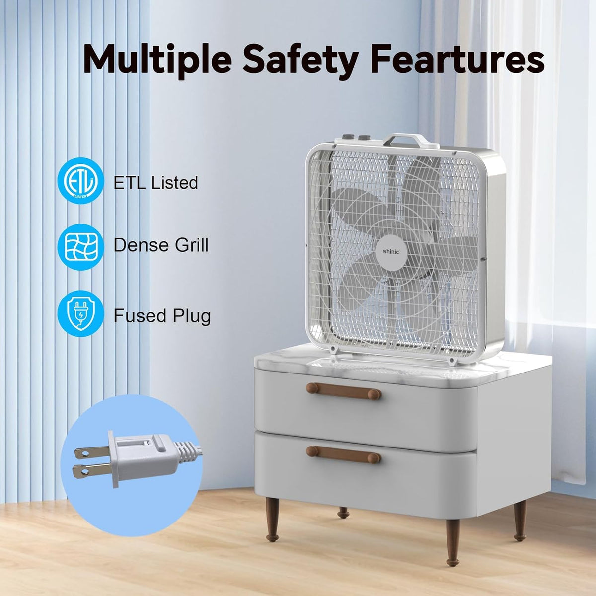 20” Box Fan with Thermostat, 3-Speed Portable Floor Fan, White A798