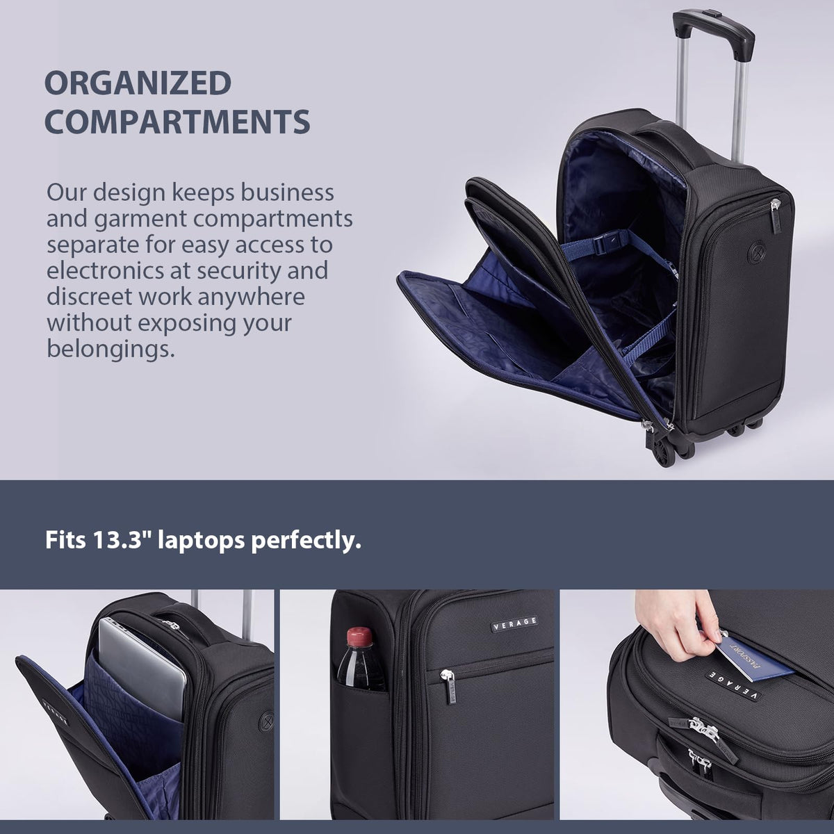 Black 14.5-Inch Spinner Underseat Carry On Luggage E68882