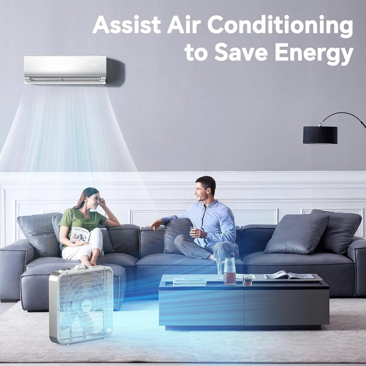 20” Box Fan with Thermostat, 3-Speed Portable Floor Fan, White A798