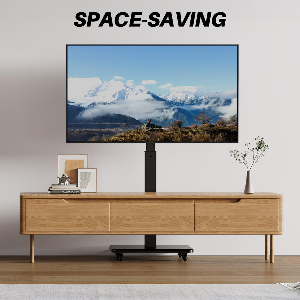 Mobile TV Stand on Wheels with 90° Swivel, Hand Crank Adjustable Height, for 42 to 75 inch TVs up to 110 lbs (Black) A916