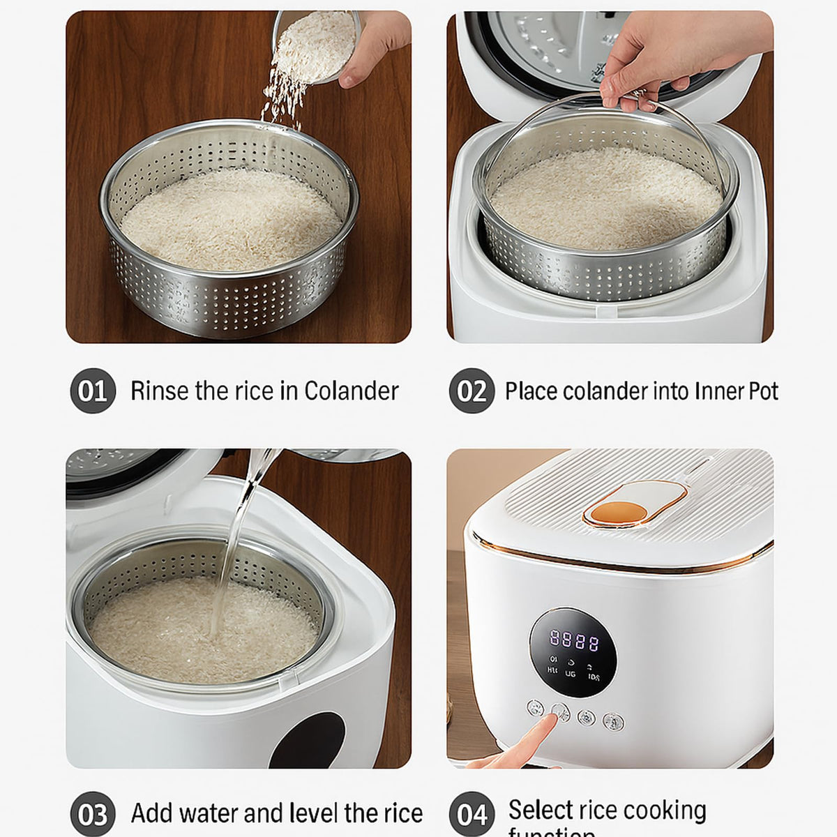Low Sugar 3L Ceramic Rice Cooker with Steamer Basket T3359