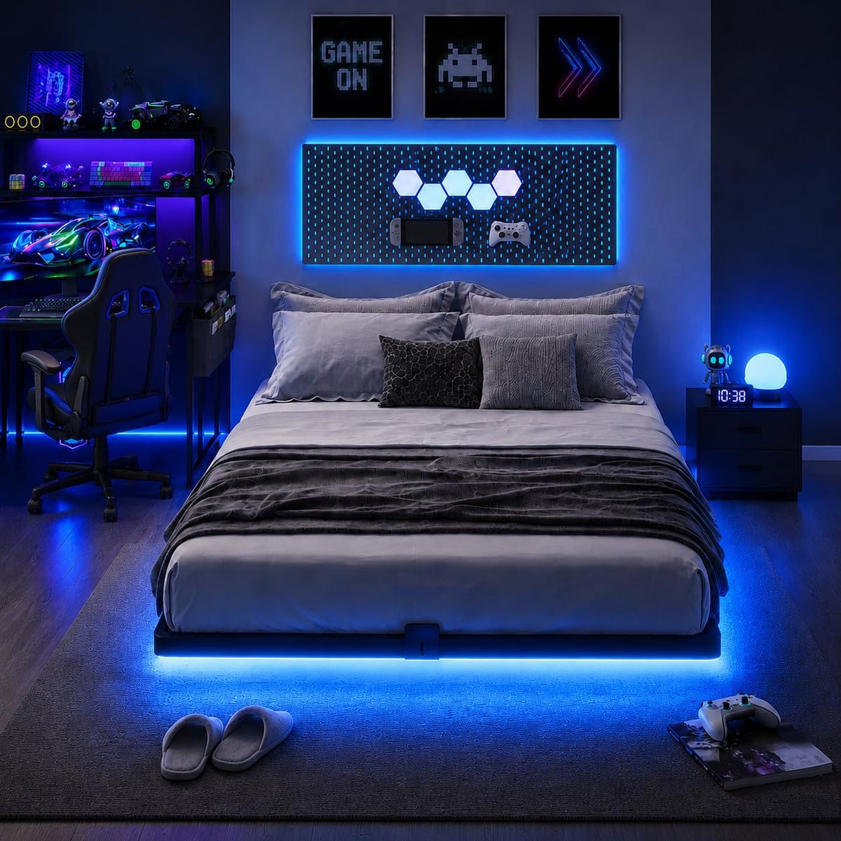 Full Size Floating Bed Frame with LED Lights R65606