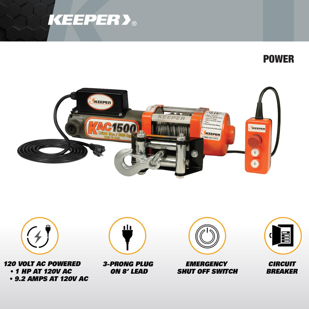 Electric Winch 110/120V AC with Remote 1500 lb. Capacity E6200