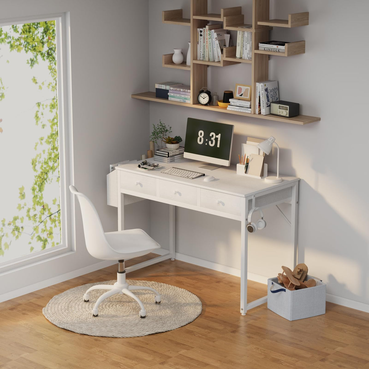 White 40 Inch Computer Desk with Drawers T7140