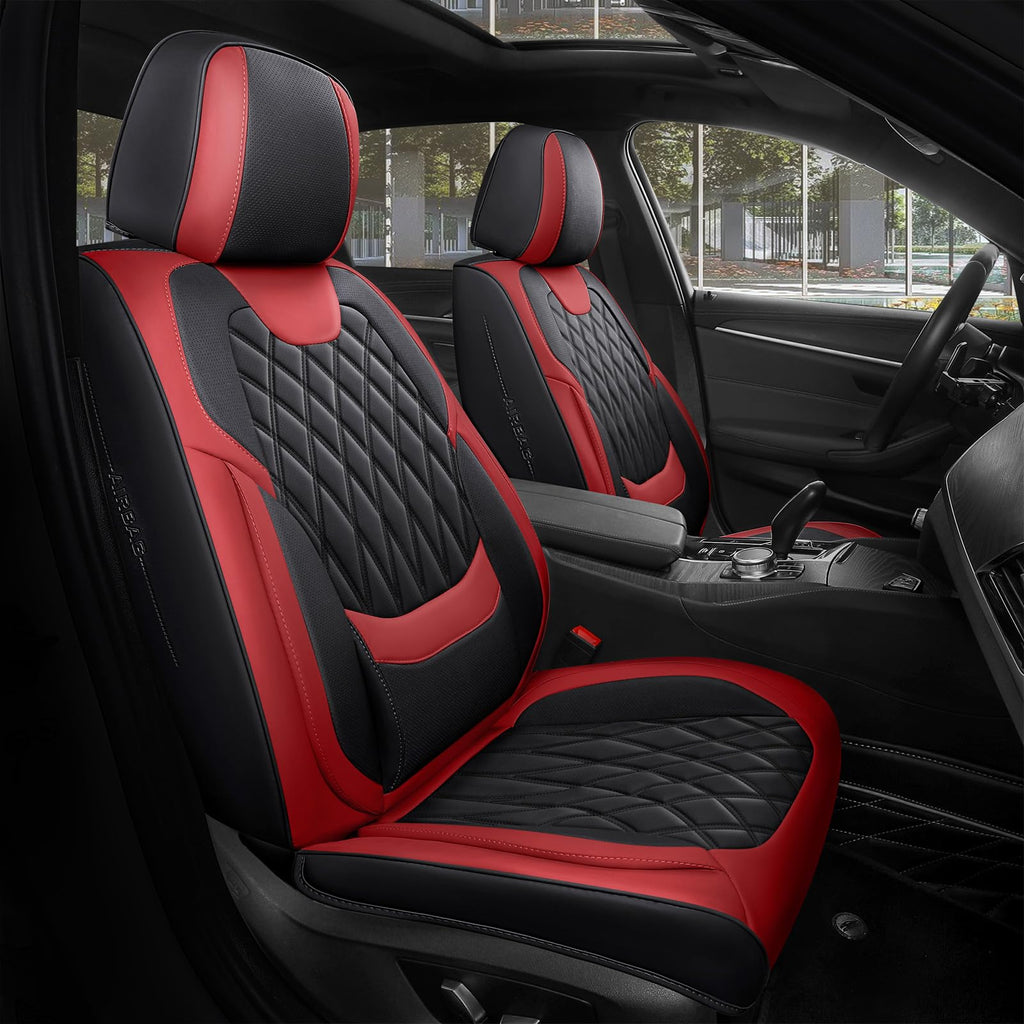 Car Seat Covers Full Set Faux Leather Black Red N807
