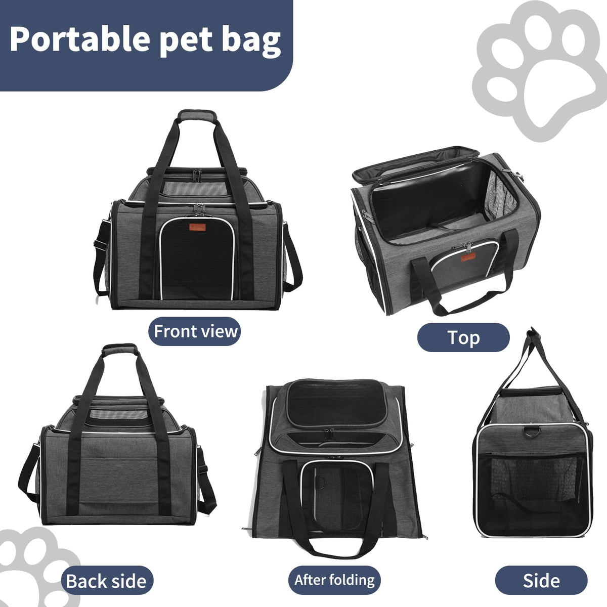 19" Large Soft-Sided Pet Carrier with Mesh, Grey J166259