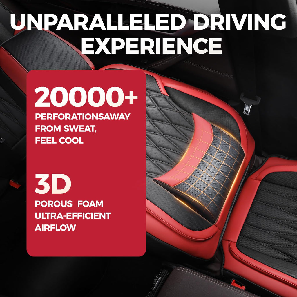 Car Seat Covers Full Set Faux Leather Black Red N807