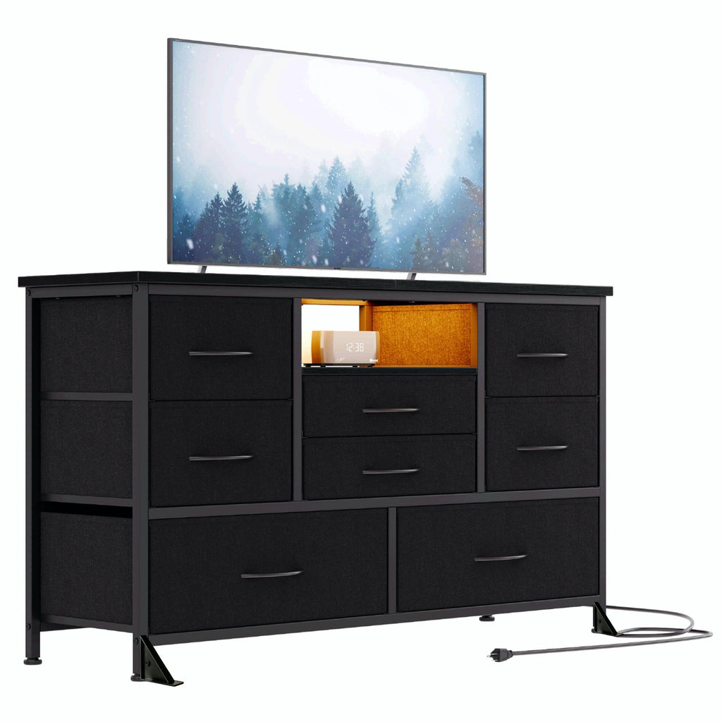 Black 8 Drawer Fabric Dresser TV Stand I181